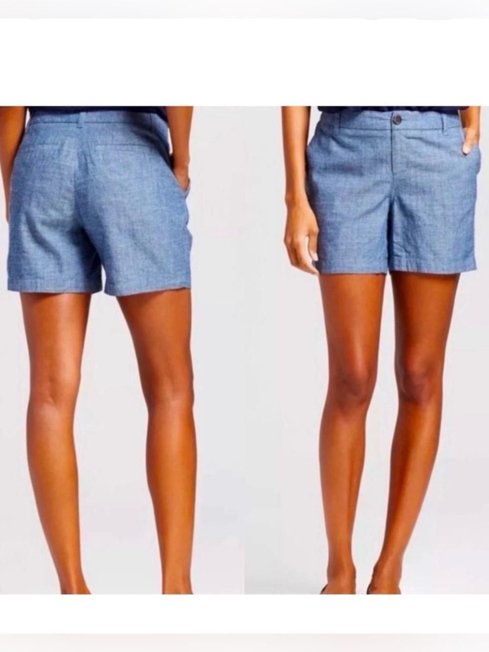 MERONA 100% Cotton Indigo Blue Chambray Flat Front High Waisted Shorts